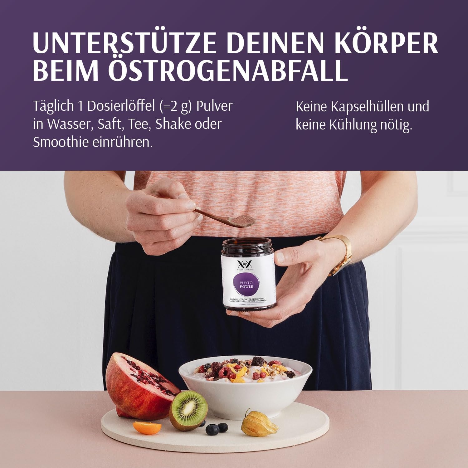 XbyX Phyto Power 3er Set, 270 g, 135 Portionen, Hormonelle Unterstützung ab den Wechseljahren, Hormonfrei, Sojafrei, mit Rotklee, Cordyceps, Schisandra, Nachtkerzenöl, Hopfen & Leinsamen – Bild 5