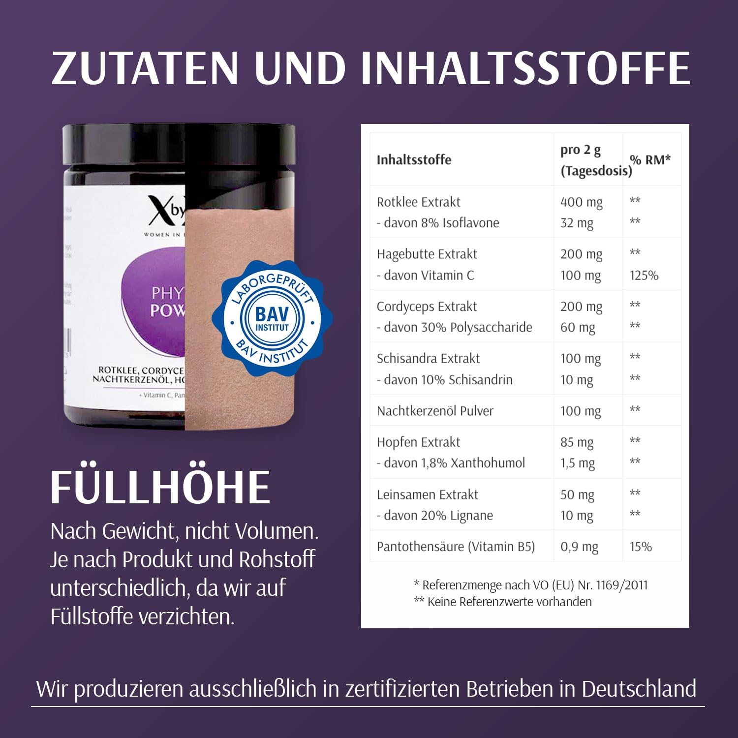 XbyX Phyto Power 3er Set, 270 g, 135 Portionen, Hormonelle Unterstützung ab den Wechseljahren, Hormonfrei, Sojafrei, mit Rotklee, Cordyceps, Schisandra, Nachtkerzenöl, Hopfen & Leinsamen – Bild 6