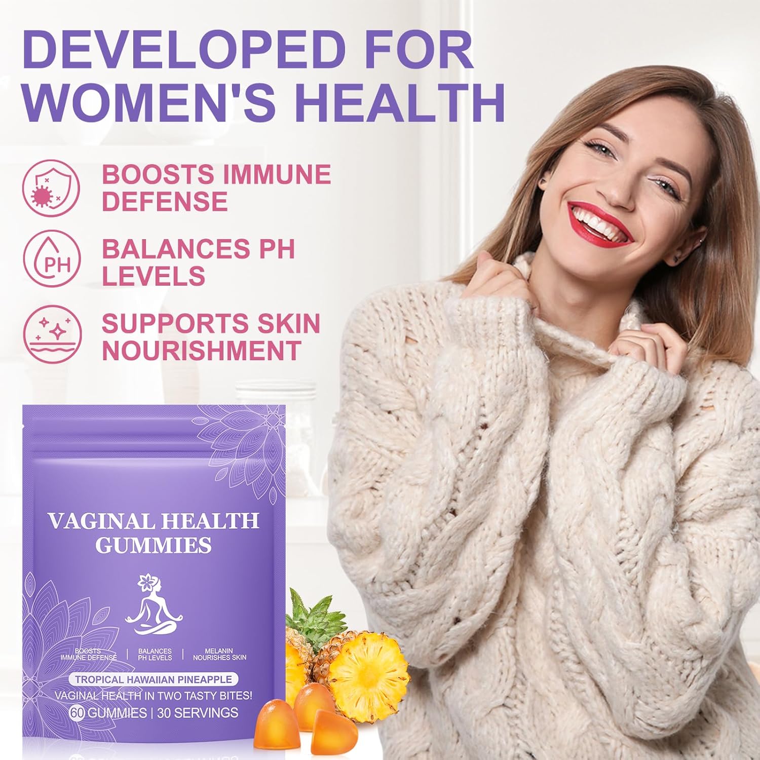 Premium Feminine Balance Gummies, 60 Stück, Femipure Gummies, vegan und glutenfrei, PH-Balance für Frauen, Nahrungsergänzungsmittel für die Vaginalgesundheit von Frauen, Unterstützung des Immunsystems – Bild 4
