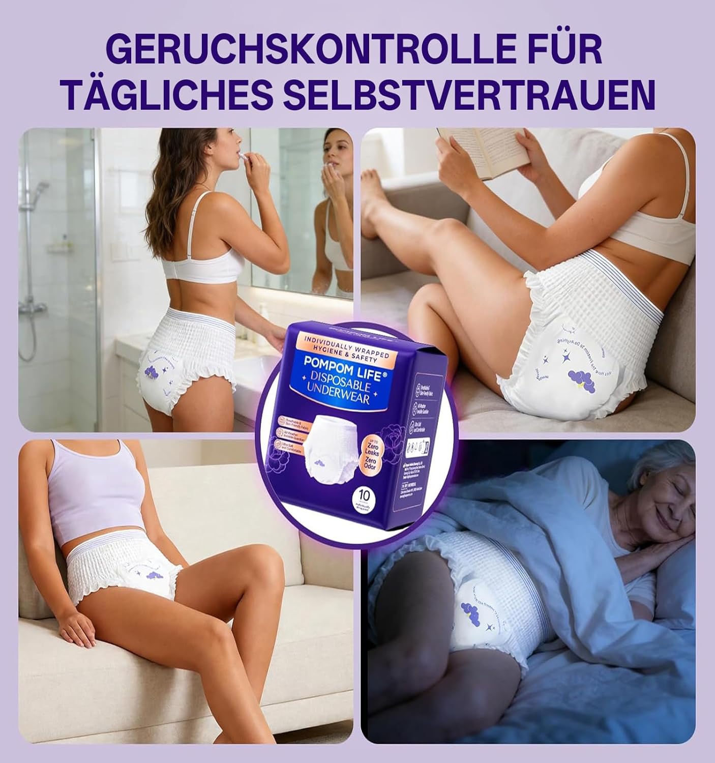 Einweg-Inkontinenzunterwäsche für Frauen, Windeln für Erwachsene mit maximaler Saugfähigkeit, weicher und atmungsaktiver Slip mit Auslaufschutz, Slip für die Zeit nach der Geburt für Tag und Nacht – Bild 8