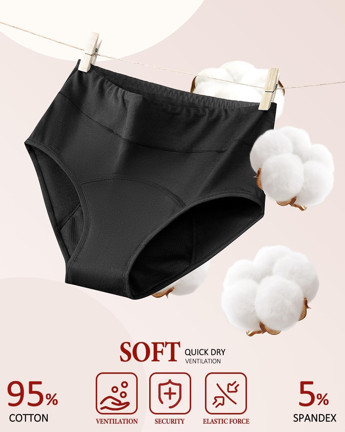 Periodenunterwäsche, Damen-Unterhose, starke Blutung, 60 ml, auslaufsichere Baumwolle, 3er-Set – Bild 6