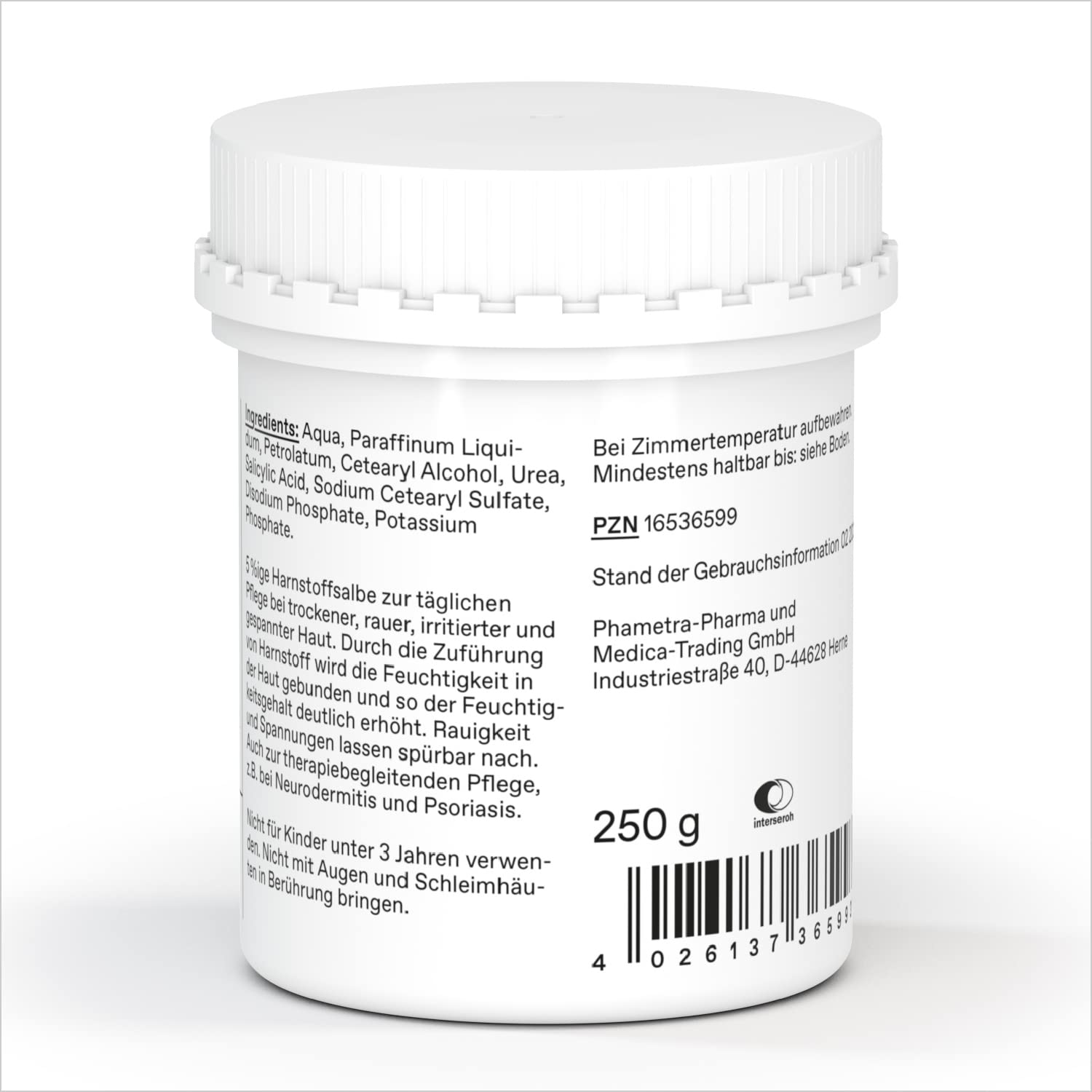 Phametra Urea Harnstoffsalbe 5 % | Medizinische Hautpflege | Feuchtigkeitscreme für trockene und empfindliche Haut | Körperpflege ohne Duftstoffe | 250 g – Bild 2
