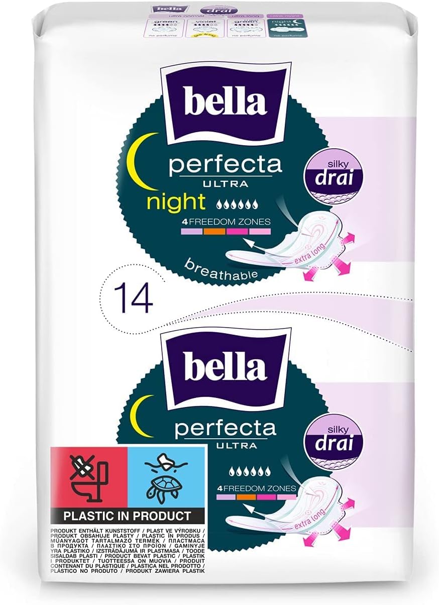 bella Perfecta Ultra Night Damenbinden mit Flügeln, für die Nacht, parfümfrei und atmungsaktiv, 7er Pack (7 x 14 Stück) – Bild 2