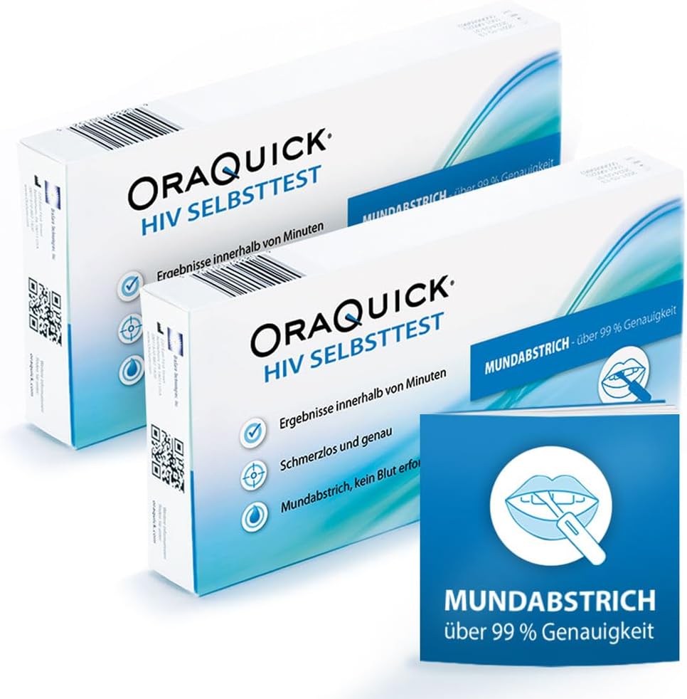 2 x OraQuick HIV-Selbsttest – schmerzfrei und sicher mit Speicheltest – HIV-Test für zu Hause – Doppelpack ideal für Paare – erkennt HIV-1- und HIV-2-Antikörper
