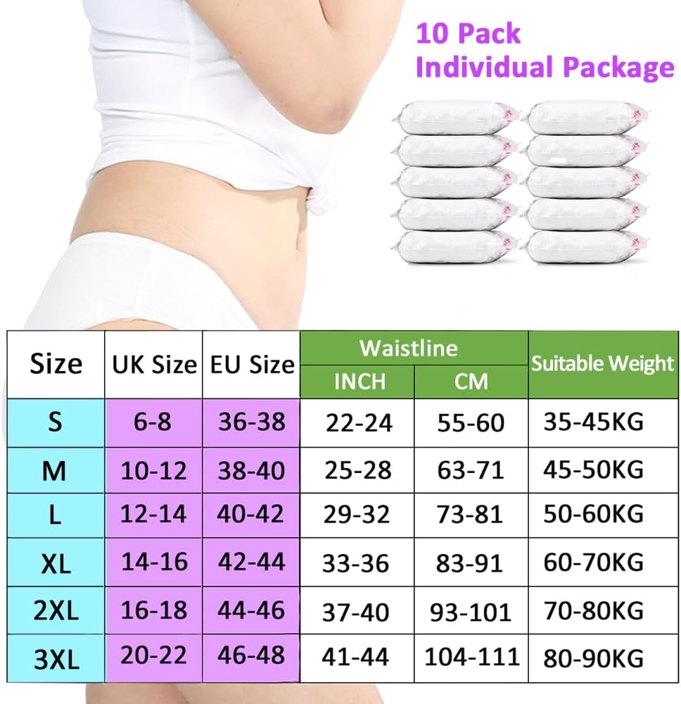 10 Stück Damen-Einweg-Baumwoll-Slips nach der Geburt, schwangere Höschen für Krankenhaus, Mutterschaft, Menstruation, Reisen, Hotel, Spa, Multipack – Bild 6