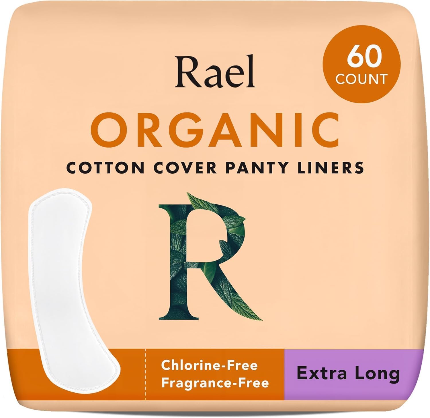 Rael Slipeinlagen Damen-Bezug aus Bio-Baumwolle – leichte Saugfähigkeit, parfümfrei, chlorfrei, vegan (extra lang, 60 Stück)