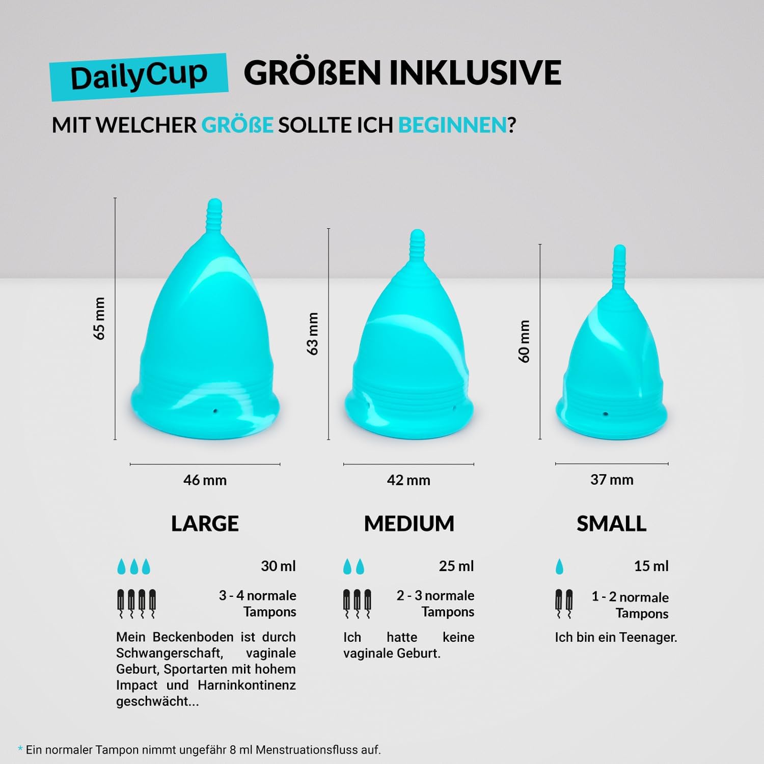 Daily Cup All-In-One-Set, Menstruationstasse für täglichen Komfort, inklusive Sterilisator zur Reinigung, 3 Menstruationstassen, Daily Cup: Größen S, M und L und Aufbewahrungstasche – Bild 6