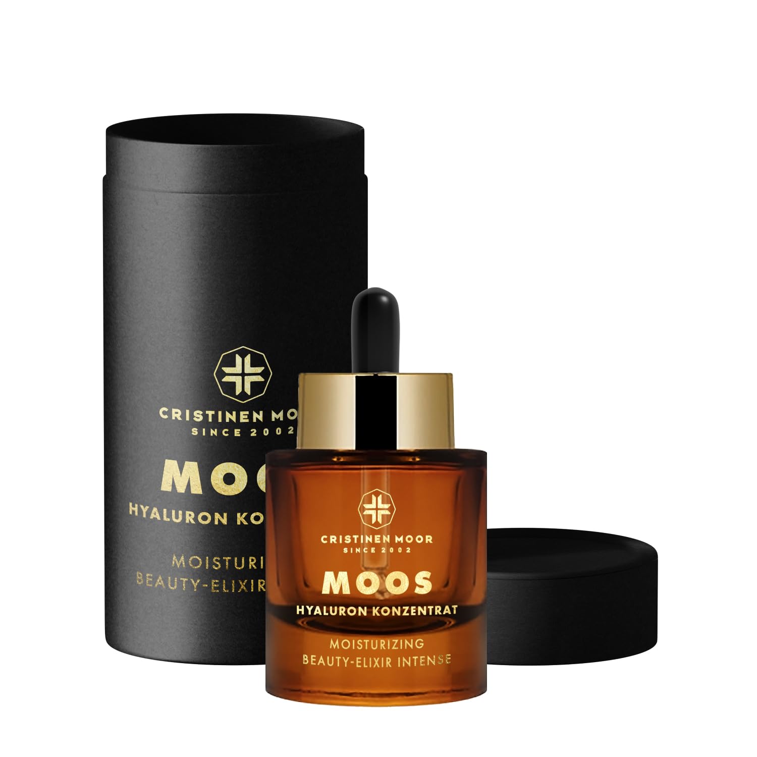 Cristinen Moor Moos Hyaluron Serum Hochdosiertes Konzentrat 2,5 % Hyaluronsäure Niedermolekulare Naturkosmetik Beruhigendes Anti-Falten-Serum mit Moos- & Rosenhydrolat + Vitamin C