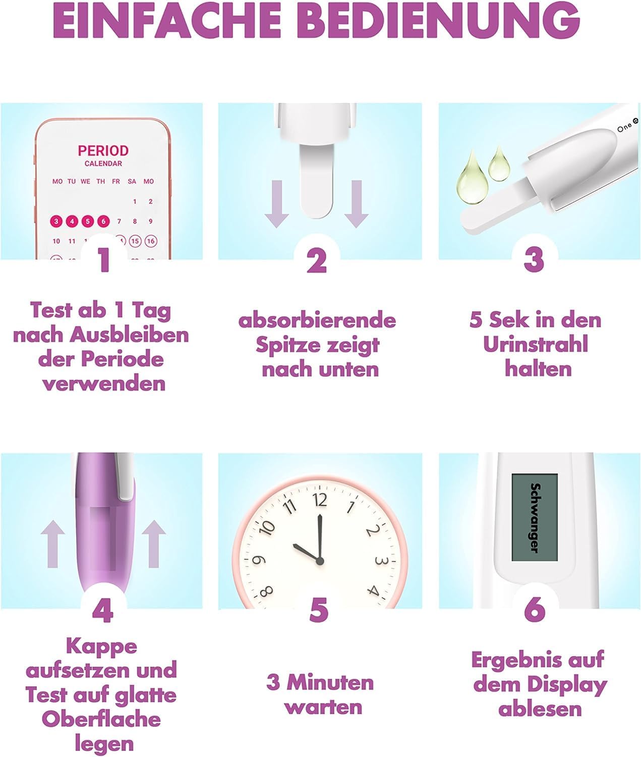 One+Step Schwangerschaftstest Frühtest Digital I Schwangerschaftstest I 1 x Frühschwangerschaftstest I Frühschwangerschaftstest mit Anzeige schwanger oder nicht schwanger I 25 mIU/ml – Bild 3