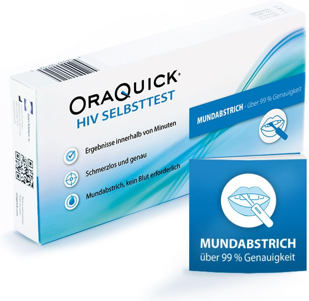 OraQuick HIV-Selbsttest – schmerzfreier und sicherer Test mit Speichel – HIV-Test für zu Hause – entspricht den Qualitätsstandards der Deutschen AIDS-Hilfe – erkennt HIV-1- und HIV-2-Antikörper