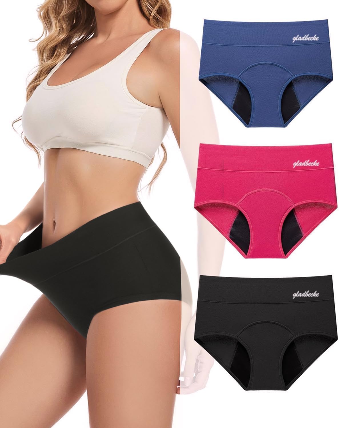 Periodenunterwäsche, Damen-Unterhose, starke Blutung, 60 ml, auslaufsichere Baumwolle, 3er-Set