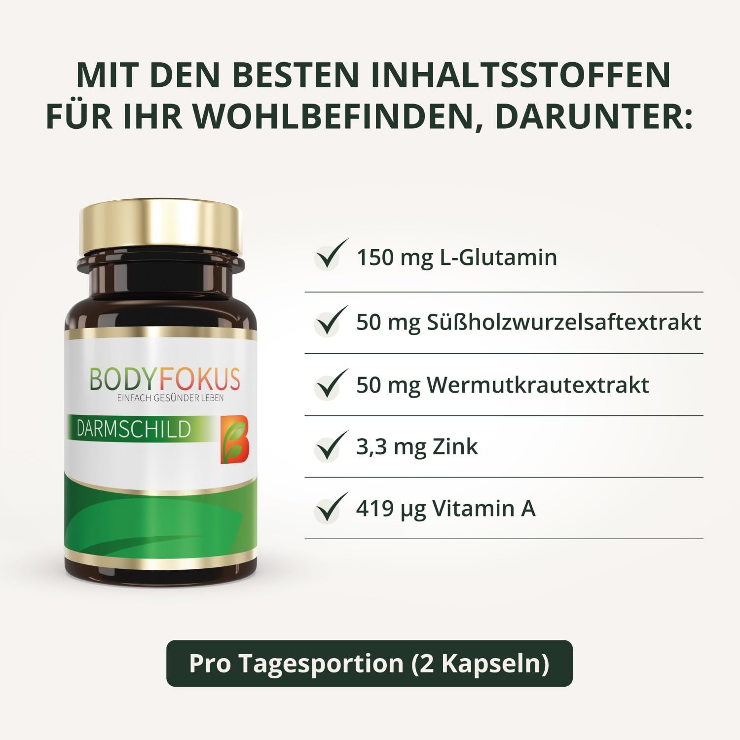 BodyFokus Darmschild – für Ihre Darmgesundheit und Ihr allgemeines Wohlbefinden – 60 Kapseln – hergestellt in Deutschland – Bild 2