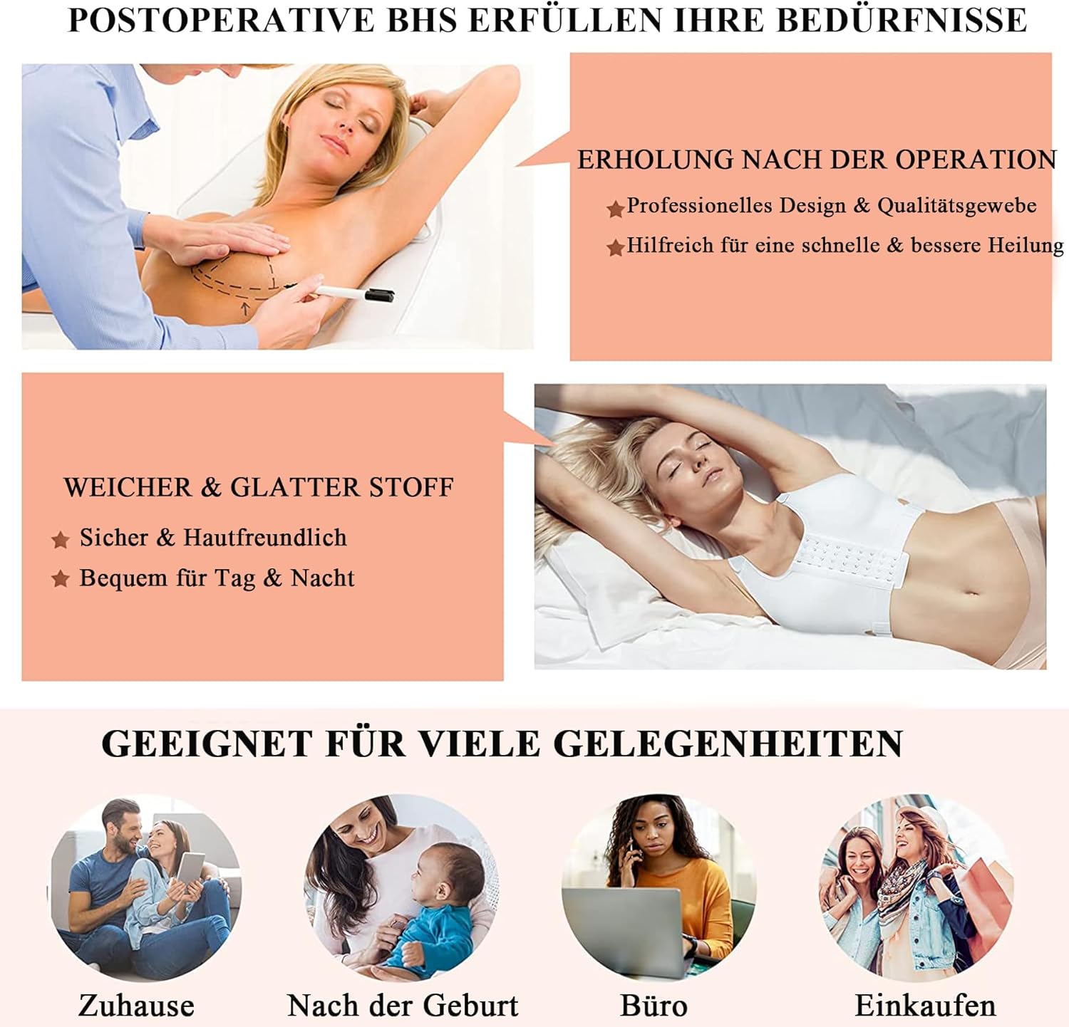 Postoperativer Sport-BH für Damen ohne Bügel, kabelloser BH mit verstellbaren Trägern, Kompressions-BH nach Brustoperationen, nahtloser Schlaf-BH – Bild 5