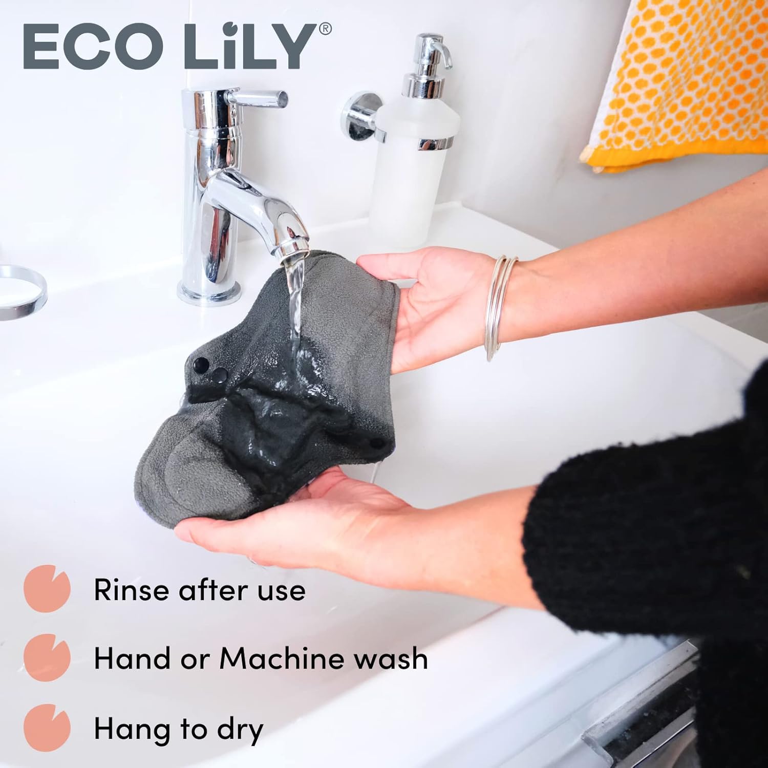 Eco Lily® 6er-Pack wiederverwendbare Damenbinden mit Bambuskohle, waschbare, wasserdichte, saugfähige Menstruationseinlagen für leichte, mittlere und starke Perioden, inklusive Aufbewahrungstasche – Bild 6