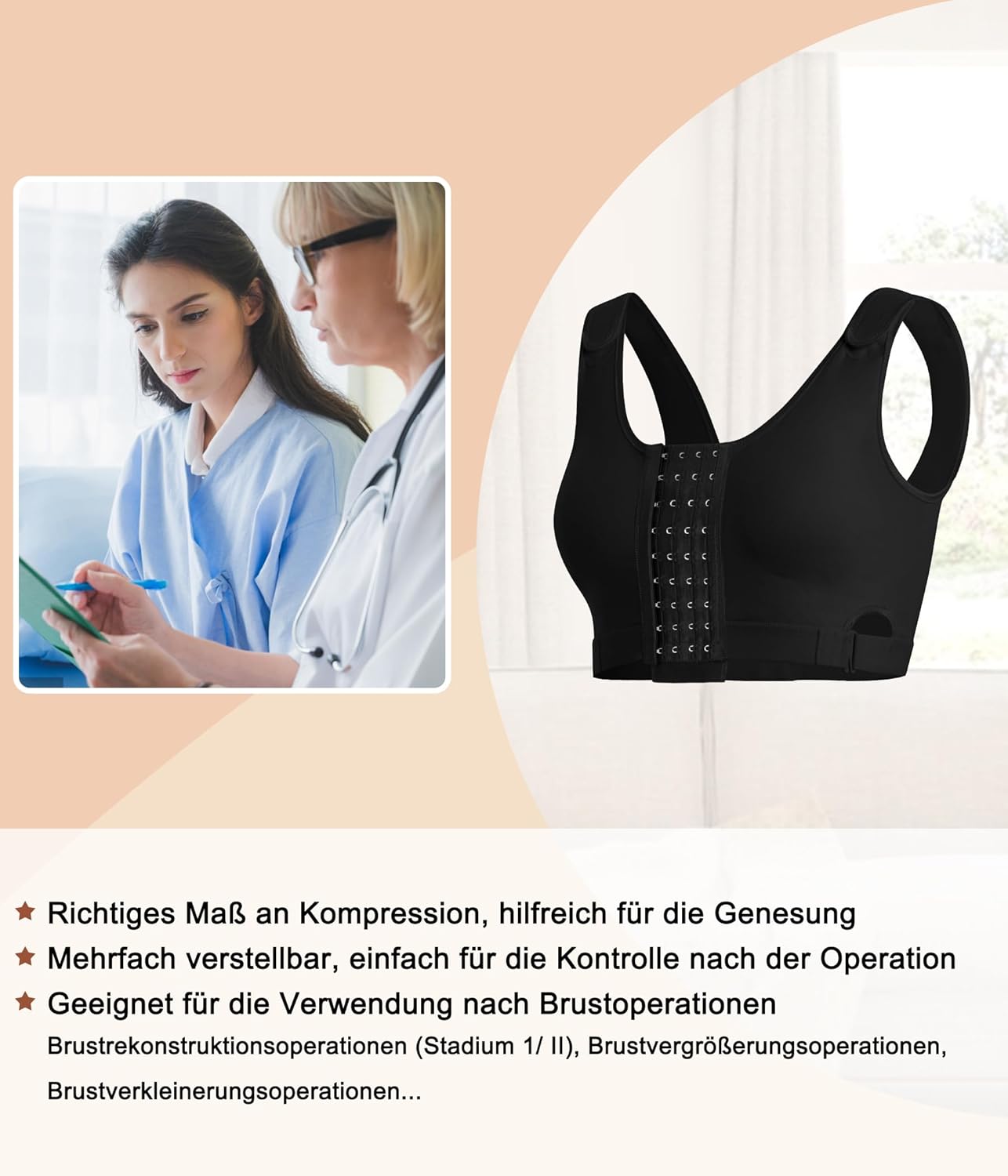 Postoperativer Sport-BH für Damen ohne Bügel, kabelloser BH mit verstellbaren Trägern, Kompressions-BH nach Brustoperationen, nahtloser Schlaf-BH – Bild 4