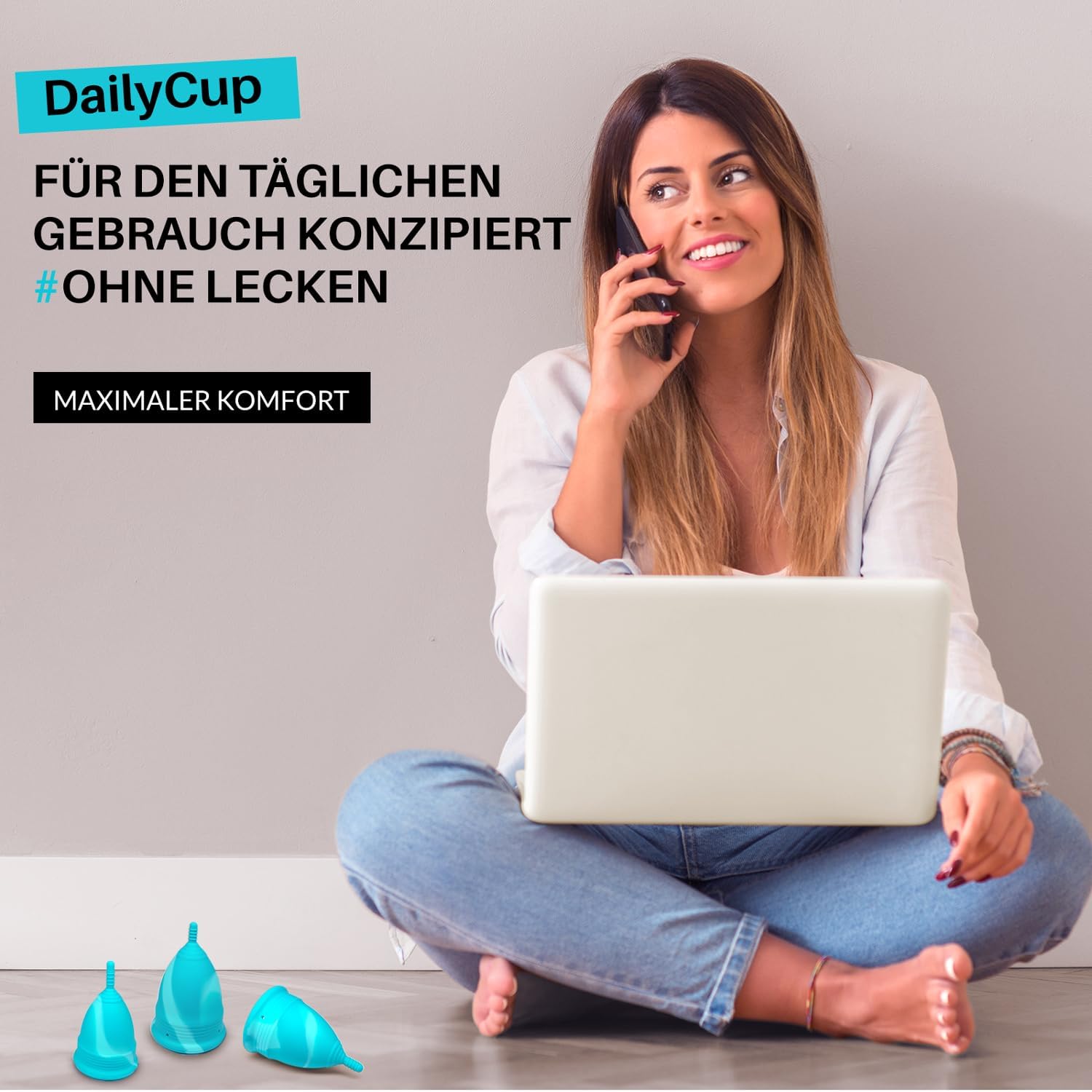 Daily Cup All-In-One-Set, Menstruationstasse für täglichen Komfort, inklusive Sterilisator zur Reinigung, 3 Menstruationstassen, Daily Cup: Größen S, M und L und Aufbewahrungstasche – Bild 5