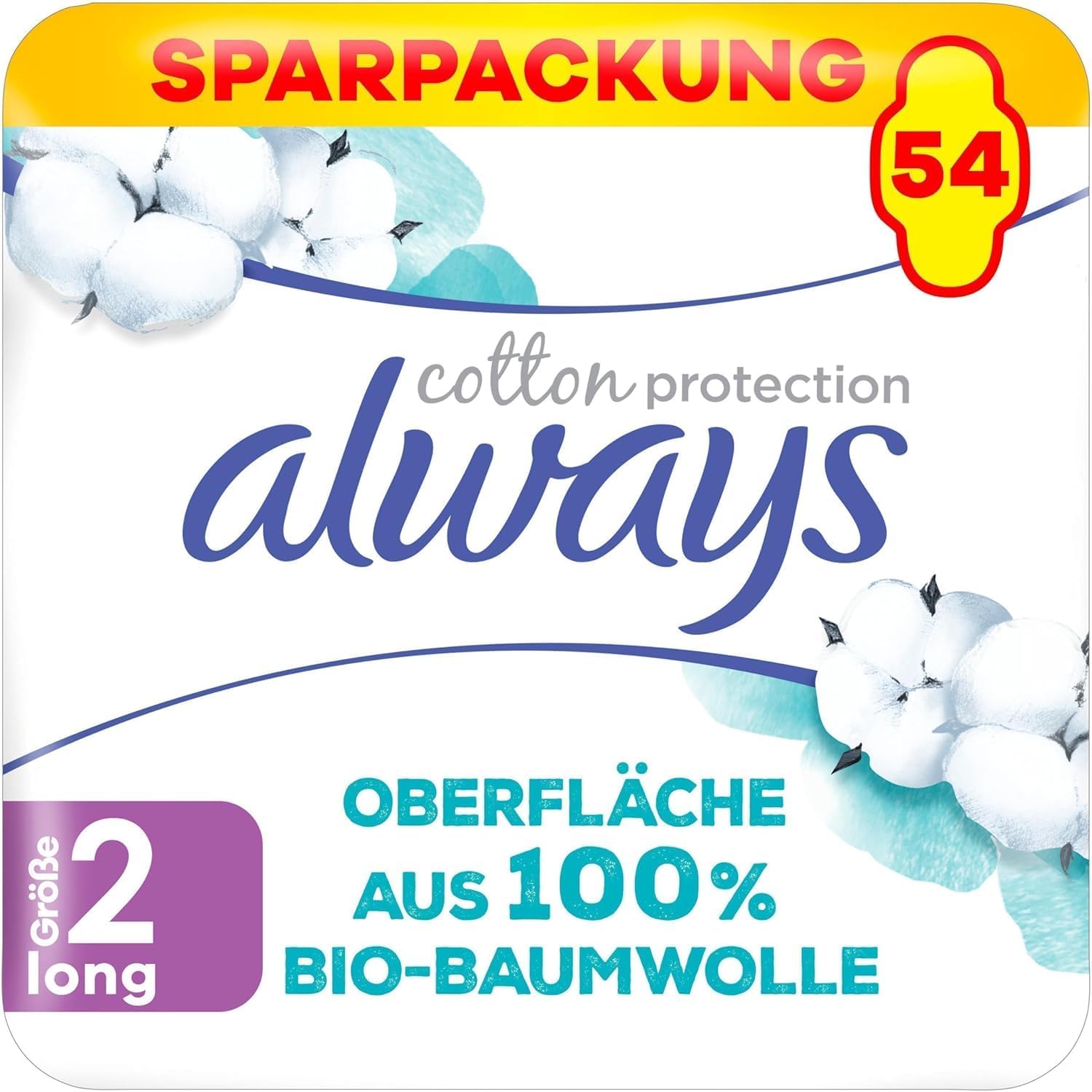 Always Ultra Damen-Damenbinden, Größe 2, Baumwollschutz, lange Damenbinden mit Flügeln (3 x 18 Stück), Monatspackung, ultradünn und super saugfähig
