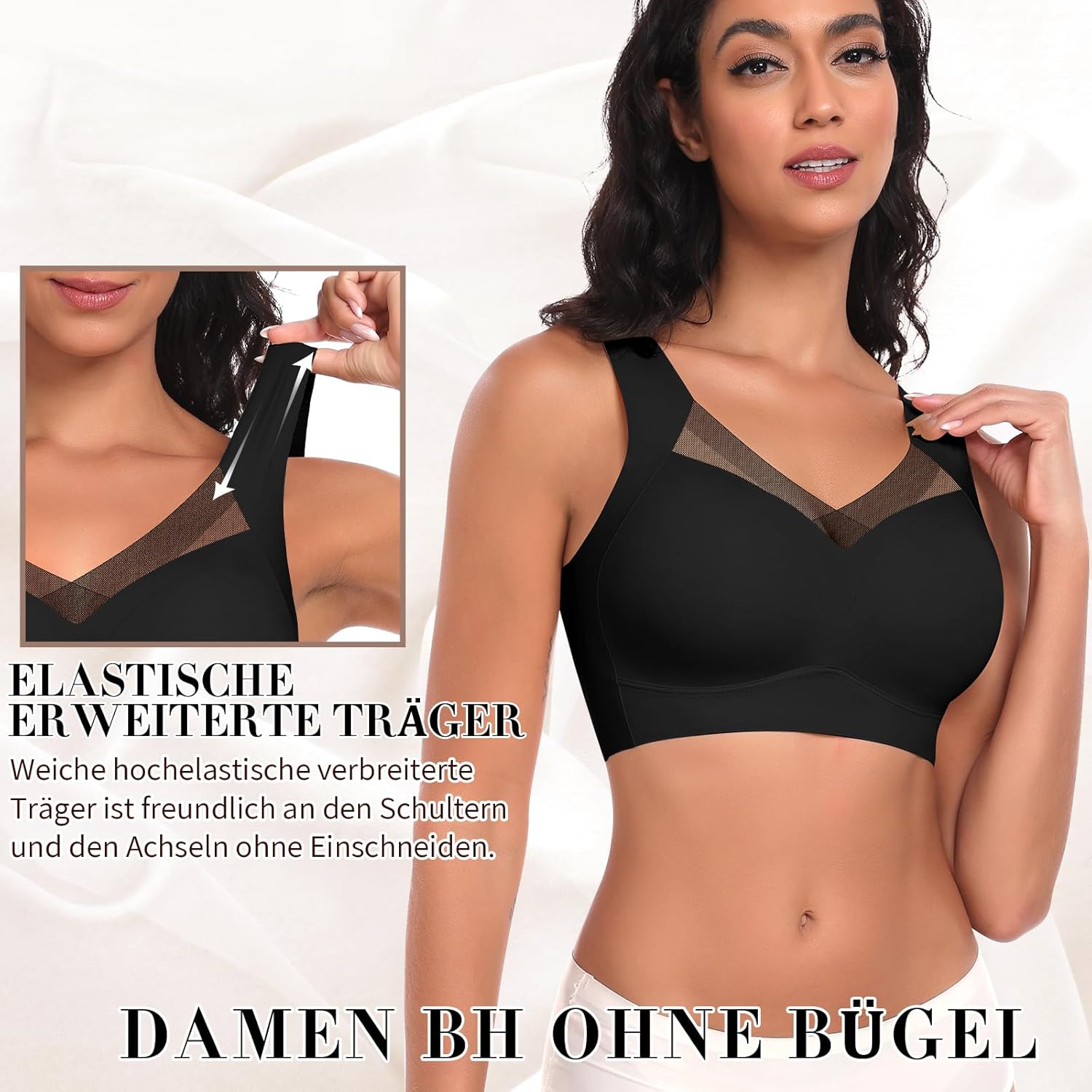 Damen-BH ohne Bügel, nahtloser, bequemer BH, weicher, glatter BH, Bustier, bügelloser BH, Komfort, weicher BH, T-Shirt-Bralette, gepolstert – Bild 3