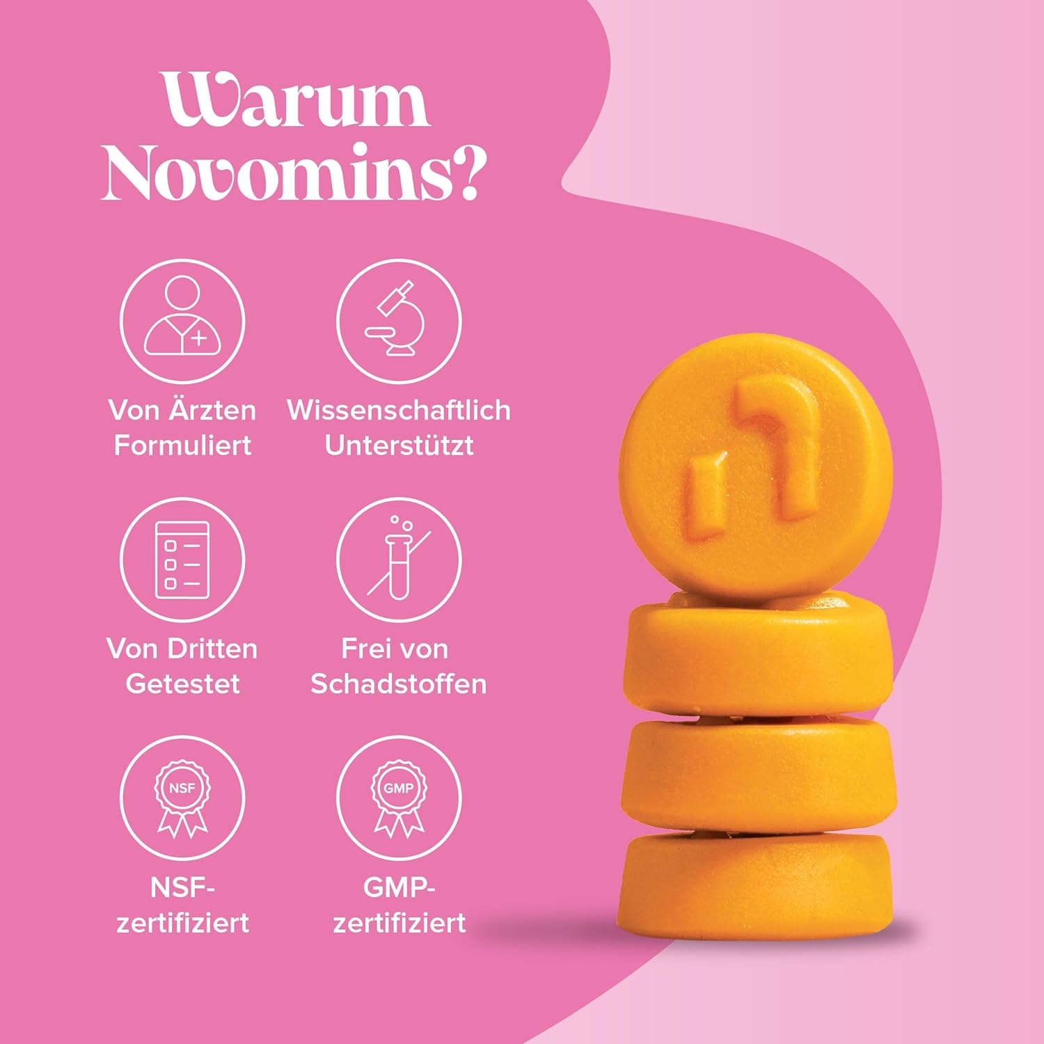 Endo-Gummis – Myo-Inositol & D-Chiro-Inositol (40:1), Vitamin B6, Kurkuma und Probiotika – Vitamine für Frauen mit Endometriose – Hormonelles Gleichgewicht und Intimgesundheit – 60 vegane Gummibärchen – Novom – Bild 4