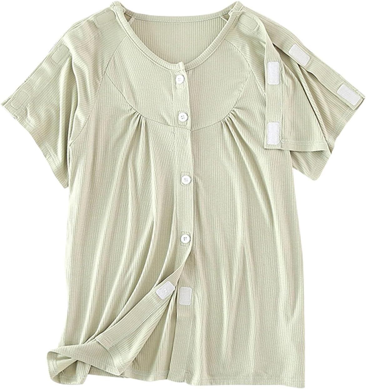 Kleidung nach Schulteroperationen, atmungsaktives, bequemes Damen-T-Shirt mit Post-Schulteroperations-Shirts, adaptive Kleidung für die Genesung, kurzärmelige Chemo-Kleidung mit seitlichen Druckknöpfen