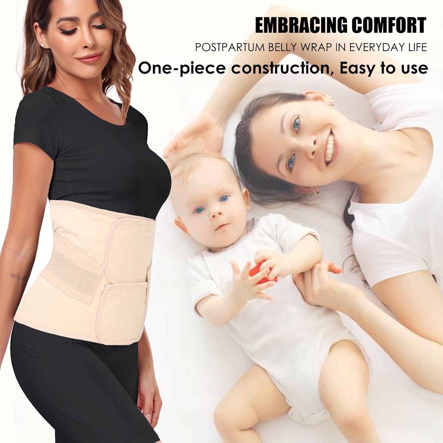 MAMODY Bauchgurt nach der Geburt – Bauchband nach der Geburt für Frauen, Erholungsgürtel (Beige, L) – Bild 5