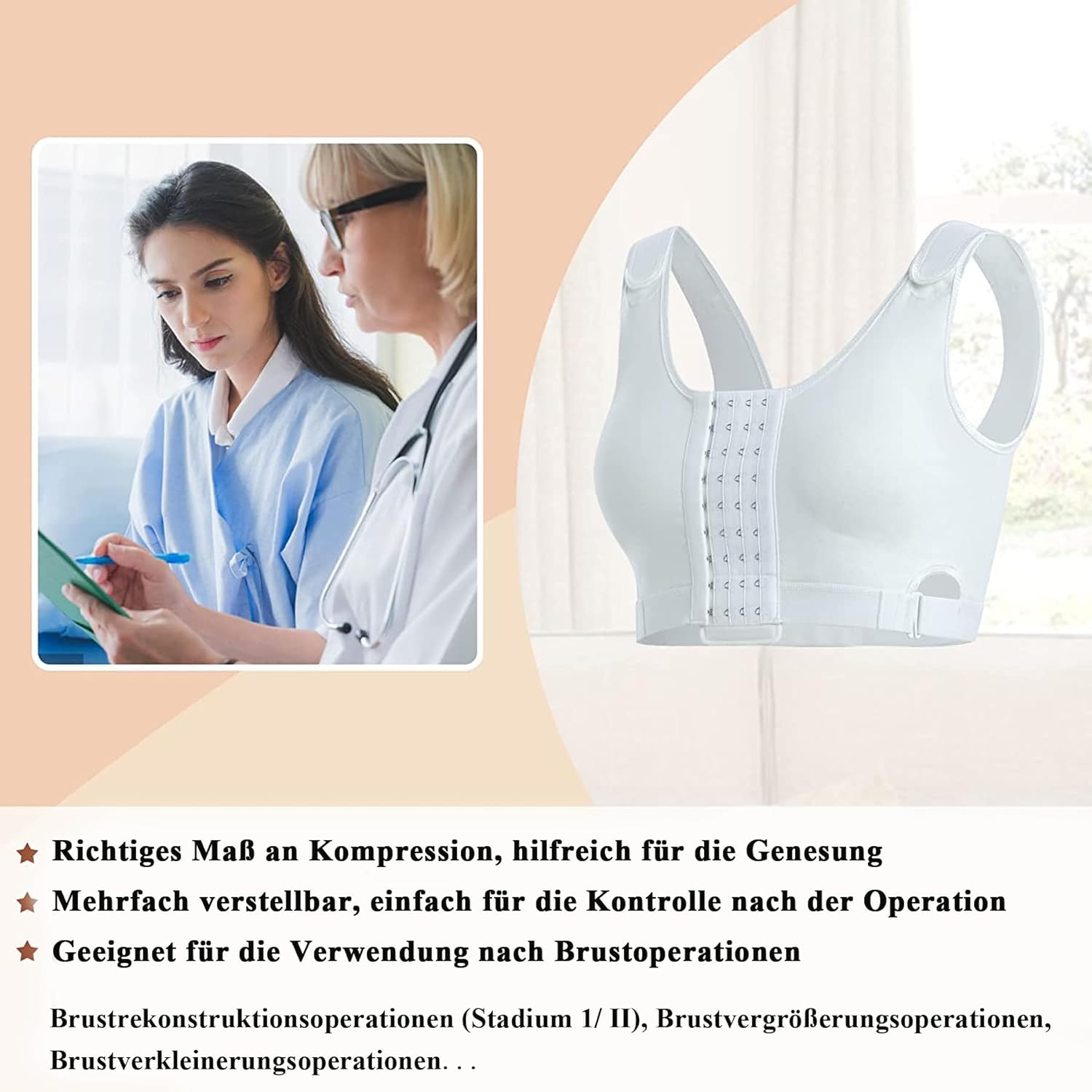 Postoperativer Sport-BH für Damen ohne Bügel, kabelloser BH mit verstellbaren Trägern, Kompressions-BH nach Brustoperationen, nahtloser Schlaf-BH – Bild 4