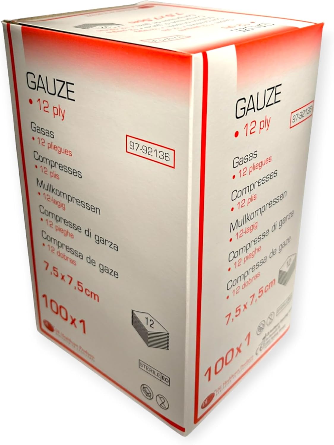 Mullkompressen (100 Stück) 7,5 × 7,5 cm, sterile Verbände, einzeln verpackt, 12 Lagen Wundmaterial – Bild 7
