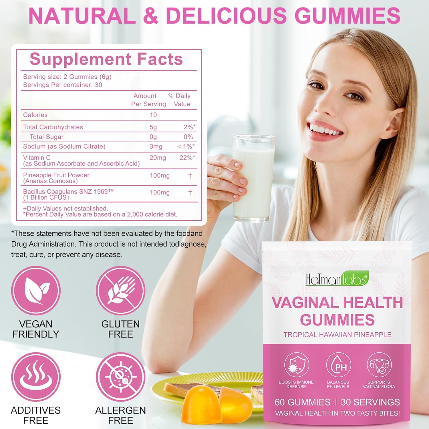 Premium Feminine Balance Gummies – Hawaiianische Ananas, pH-Balance für Frauen, Nahrungsergänzungsmittel für die vaginale Gesundheit von Frauen, Unterstützung des Immunsystems – vegan und glutenfrei (60 Stück) – Bild 3