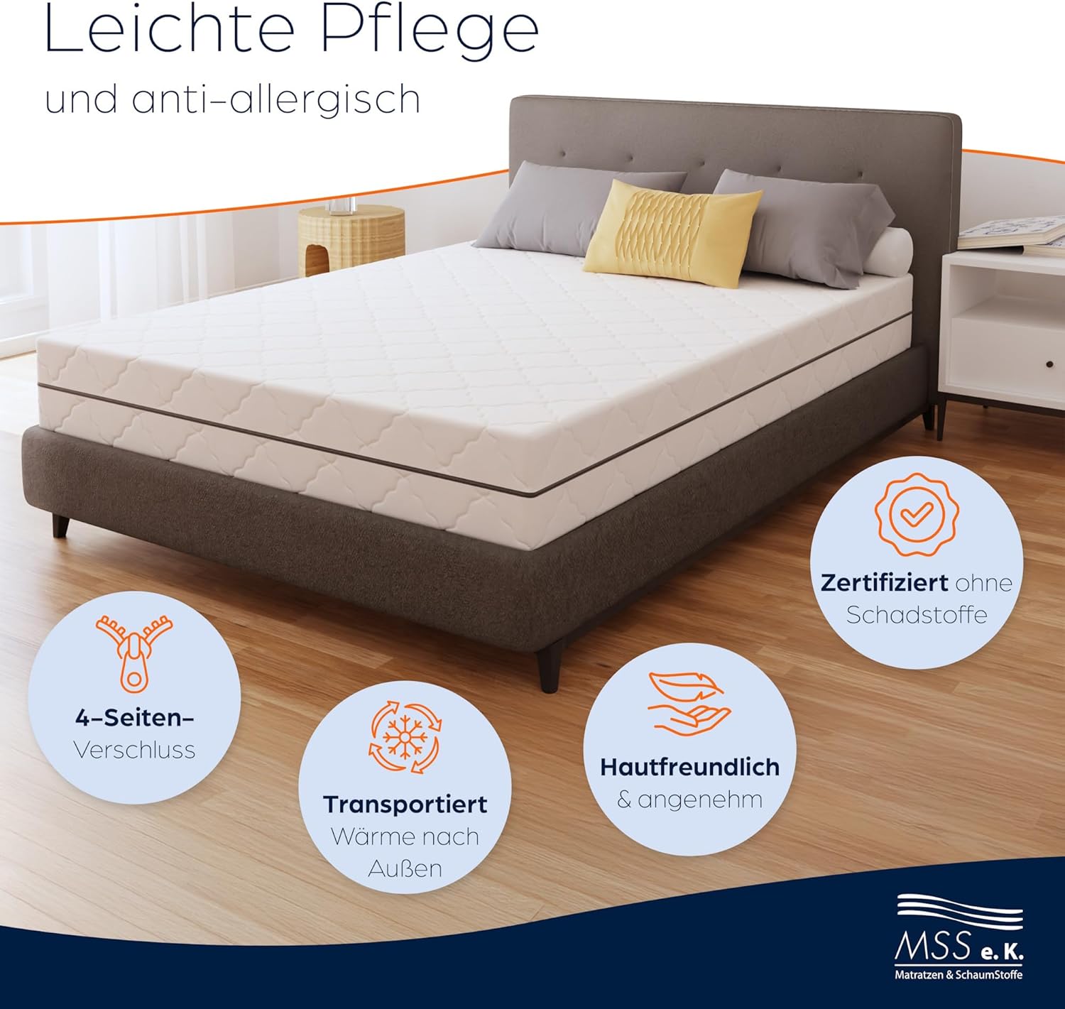 MSS eK Taschenfederkernmatratze mit Kaltschaum 120 x 200 cm H2 – ECO – 7-Zonen, orthopädischer Komfortschaum, waschbarer Bezug, Öko-Tex zertifiziert, hergestellt in Deutschland – Bild 4