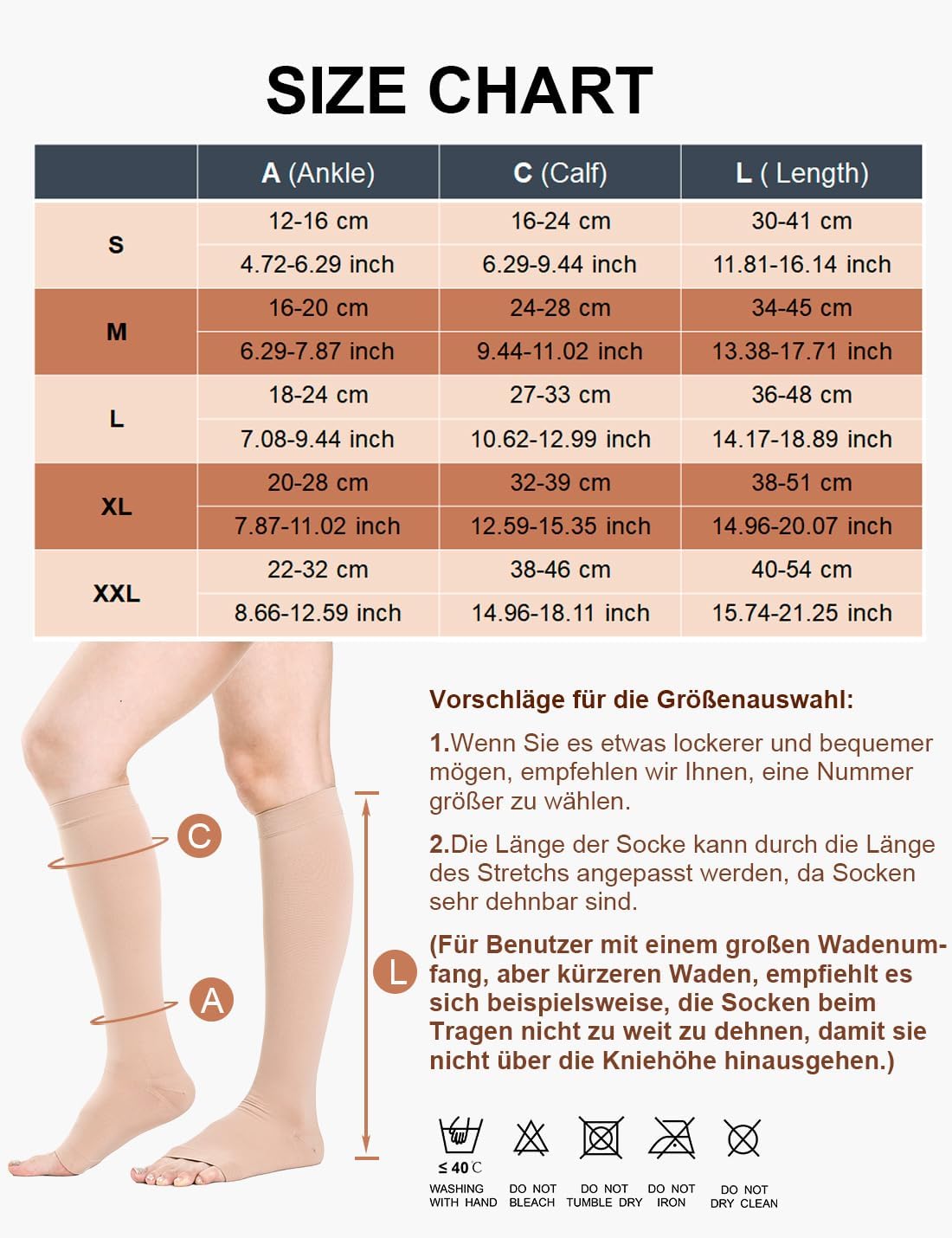 2 Paar medizinische Kompressionsstrümpfe für Männer und Frauen, 20–30 mmHg, Klasse 2, abgestufte Stützstrümpfe mit offener Spitze für Krampfadern, Ödemflug – Bild 7