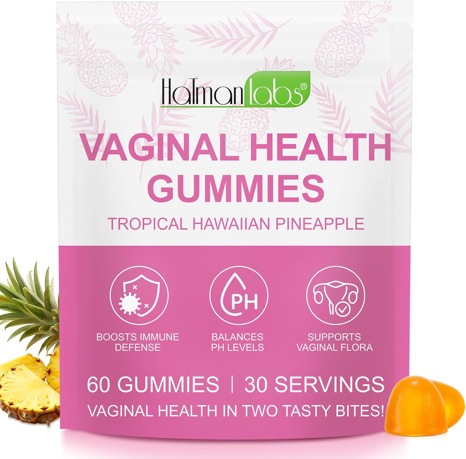 Premium Feminine Balance Gummies – Hawaiianische Ananas, pH-Balance für Frauen, Nahrungsergänzungsmittel für die vaginale Gesundheit von Frauen, Unterstützung des Immunsystems – vegan und glutenfrei (60 Stück)