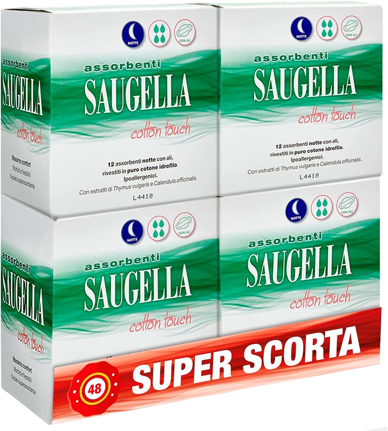 Saugella Saugella 48er-Pack Baumwolltuch-Nachtbinden, geruchshemmend, mit hypoallergenen Baumwollflügeln