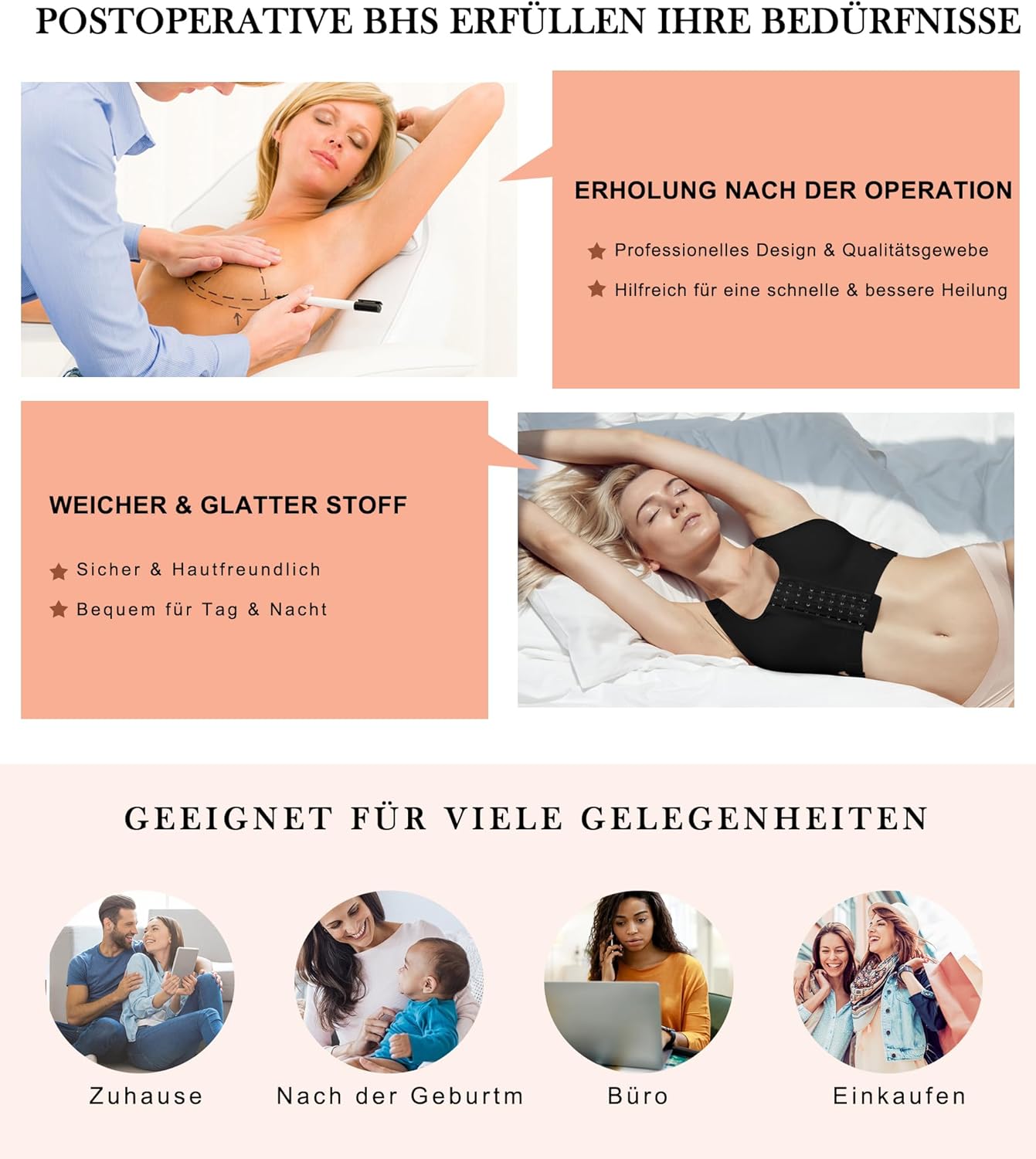 Postoperativer Sport-BH für Damen ohne Bügel, kabelloser BH mit verstellbaren Trägern, Kompressions-BH nach Brustoperationen, nahtloser Schlaf-BH – Bild 6