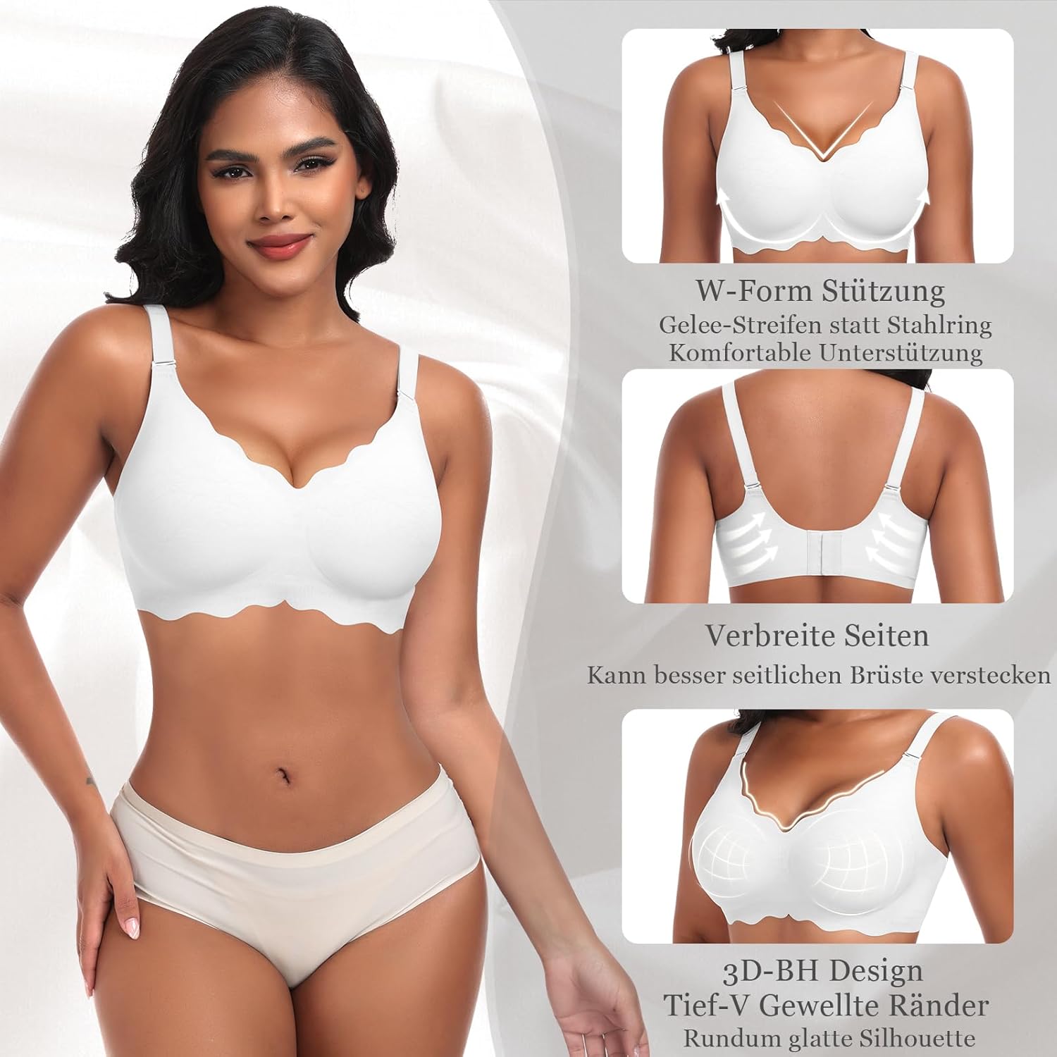 Ganado Damen Nahtloser BH ohne Bügel, tiefer V-Ausschnitt, gewellte Kanten, bequemer BH, Bralette, weiche BHs, bügelloser Bustier-BH – Bild 4