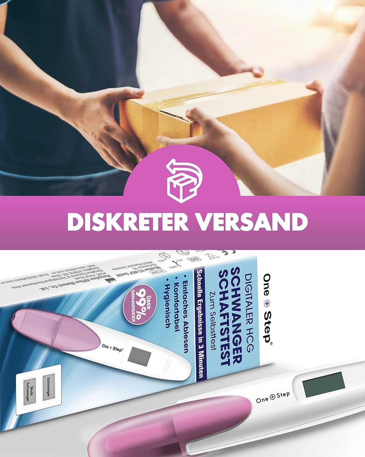 One+Step Schwangerschaftstest Frühtest Digital I Schwangerschaftstest I 1 x Frühschwangerschaftstest I Frühschwangerschaftstest mit Anzeige schwanger oder nicht schwanger I 25 mIU/ml – Bild 6