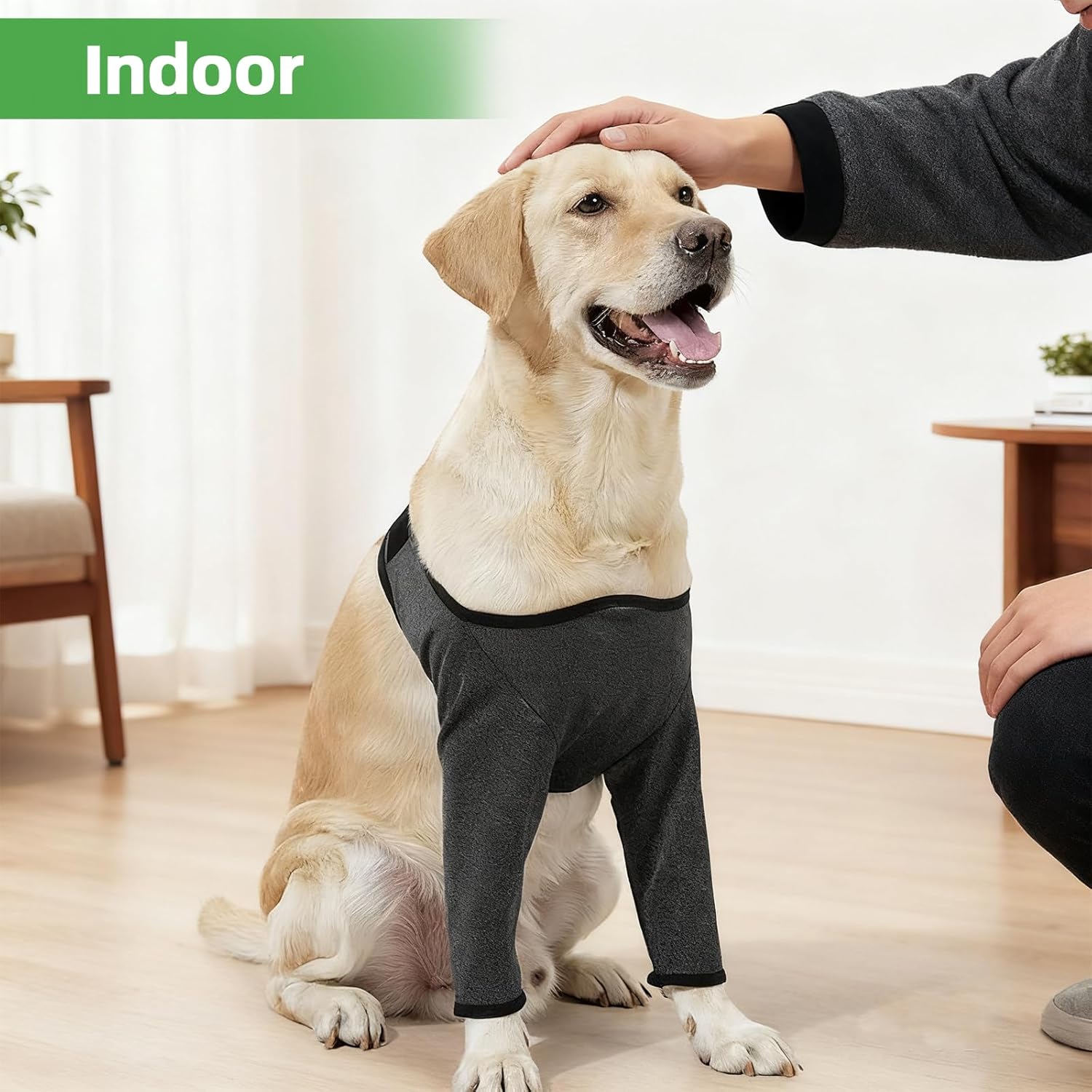 Hunde-Bodysuit nach Operationen, Hundekleidung zur Unterstützung der Genesung nach Operationen an den Vorderbeinen, Ellbogenschutz für Hunde, Wundschutz für Hundebeine (Grau, M) – Bild 7