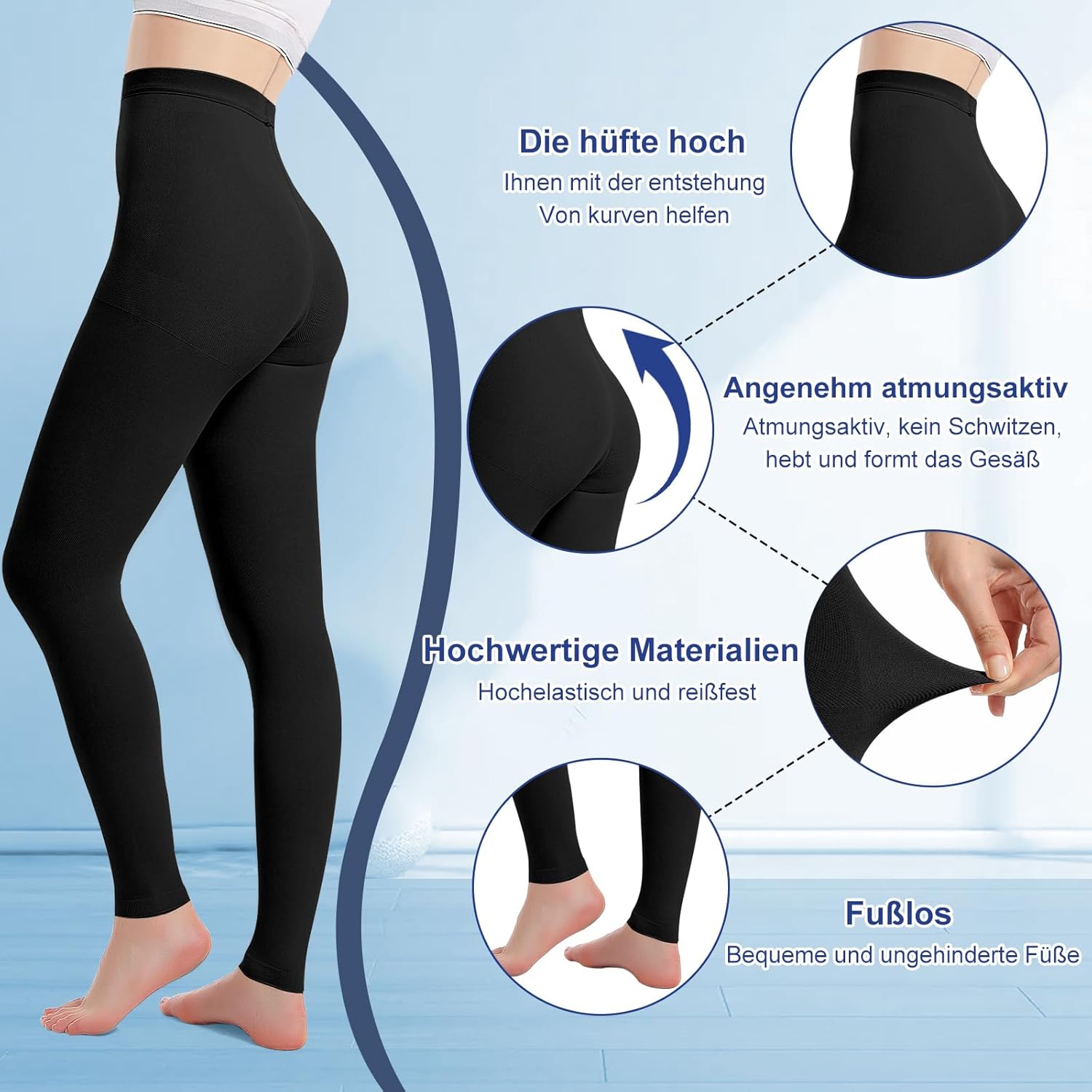 Medizinische Kompressionsstrümpfe für Damen und Herren, 20–30 mmHg, progressive Stützstrumpfhose, blickdichte, zehenfreie Kompressionshose, Klasse 2, geeignet für Krampfaderödeme, TVT – Bild 4