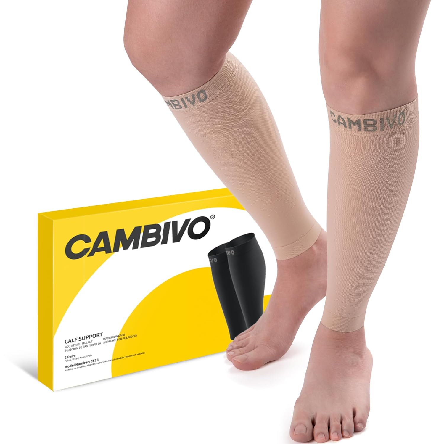 CAMBIVO Wadenstütze, Wadenkompression 2 Paar, Kompressionsstrümpfe für Damen, Herren, Stützstrümpfe für Sport, Fußball, Laufen, Schwellungen, Erholung