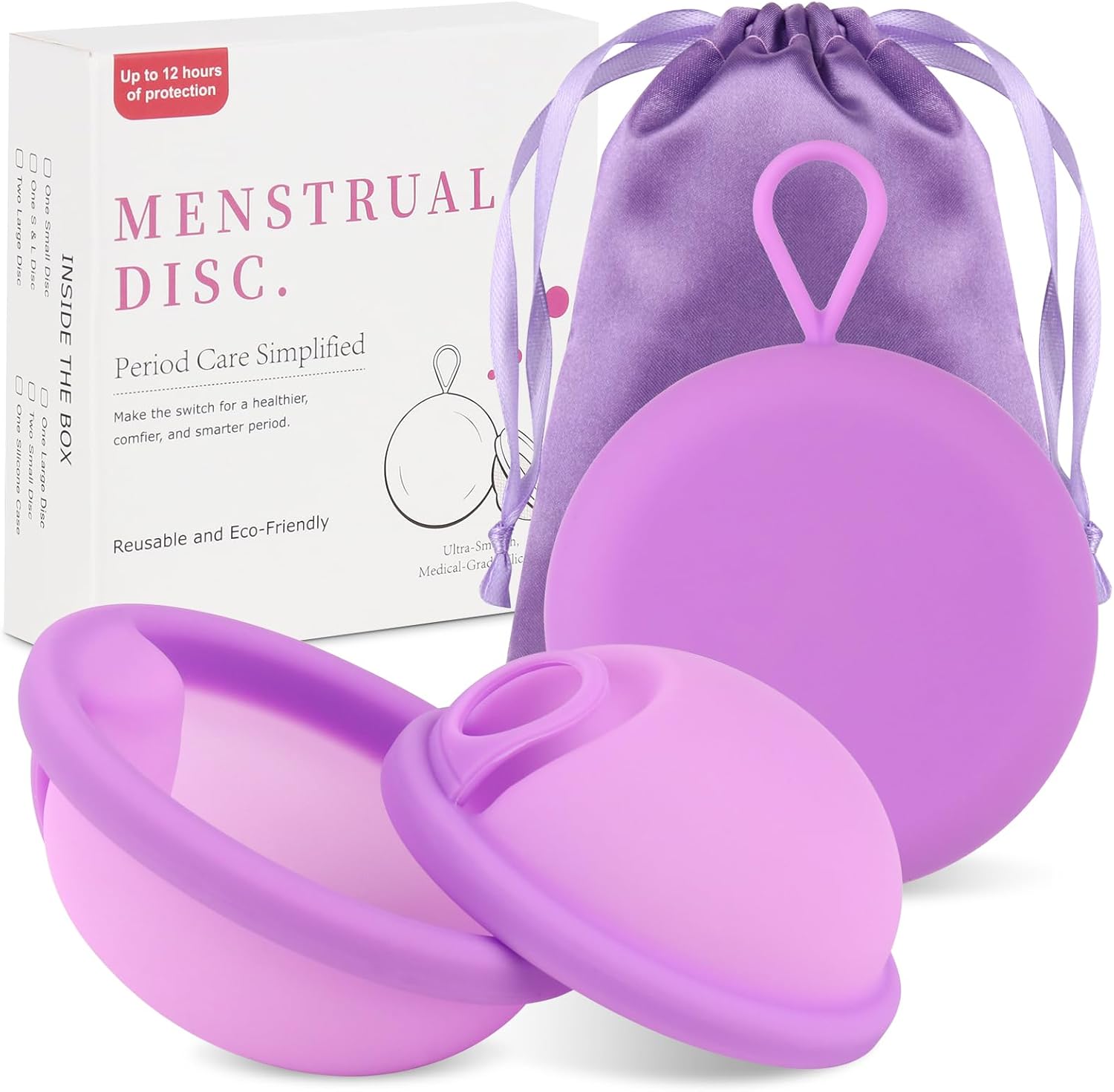 Menstruationsscheibe, 2 Stück Periodenscheiben (S+L), Menstruationsscheibe, auslaufsichere Menstruationstassen aus medizinischem Silikon, wiederverwendbare Scheibe für aktive Frauen, Sport, Schwimmen