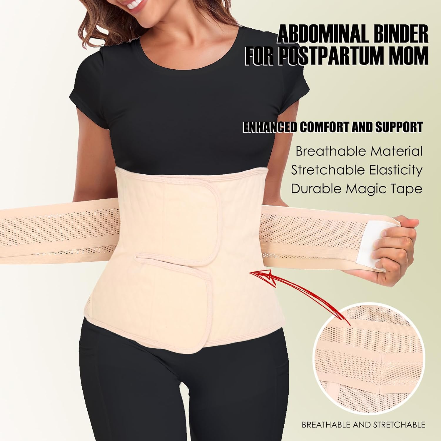 MAMODY Bauchgurt nach der Geburt – Bauchband nach der Geburt für Frauen, Erholungsgürtel (Beige, L) – Bild 3
