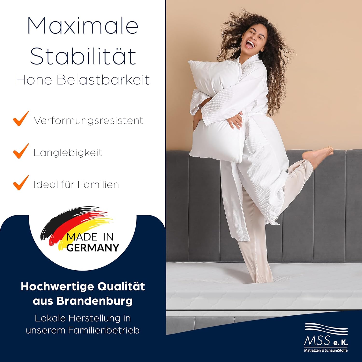 MSS eK Taschenfederkernmatratze mit Kaltschaum 120 x 200 cm H2 – ECO – 7-Zonen, orthopädischer Komfortschaum, waschbarer Bezug, Öko-Tex zertifiziert, hergestellt in Deutschland – Bild 9