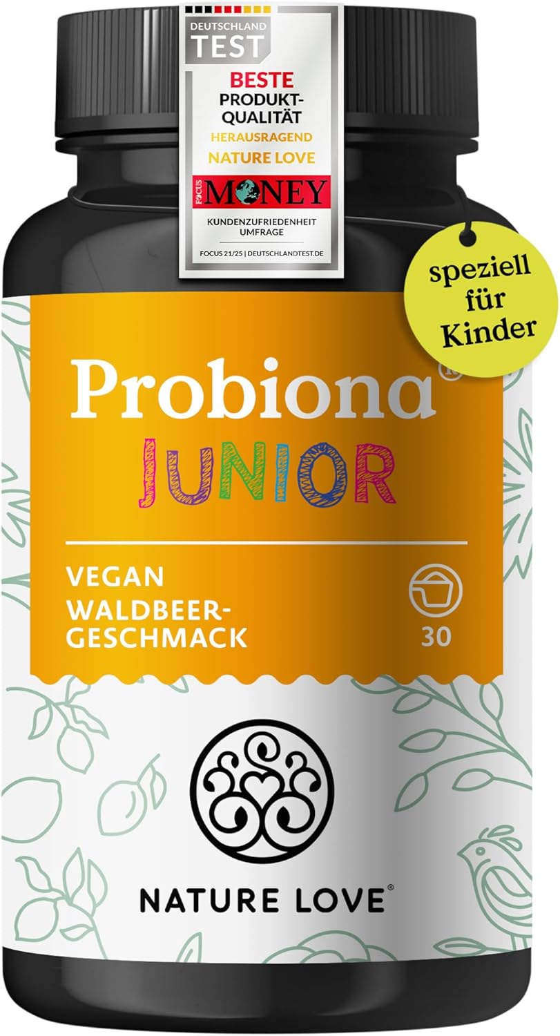 NATURE LOVE Probiona Junior – 45 g Pulver – Darmbakterien für Kinder ab 4 Jahren – 5 Bakterienstämme – mit Lactobacillus (Milchsäurebakterien), Bifidobacterium und Inulin – vegan und laborgeprüft