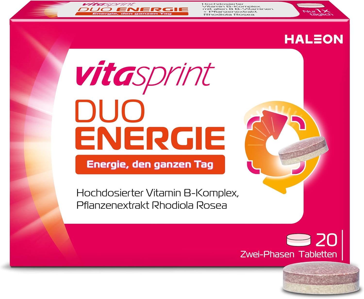 Vitamine – Vitasprint Duo Energy 2-Phasen-Tabletten, 20 Stück – mit hochdosiertem Vitamin-B-Komplex zur Reduzierung von Müdigkeit und Pflanzenextrakt Rhodiola Rosea