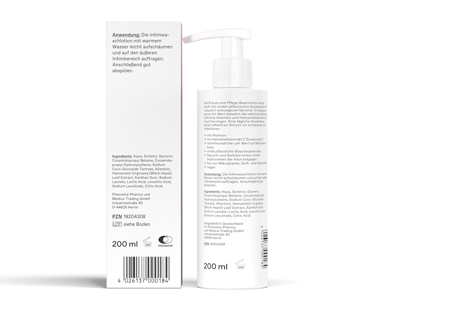 Phametra Schutz- und Pflege-Waschlotion für den äußeren Intimbereich, 200 ml Pumpflasche, medizinische Intimpflege, dermatologisch getestet, tägliche Reinigung, vegan – Bild 2