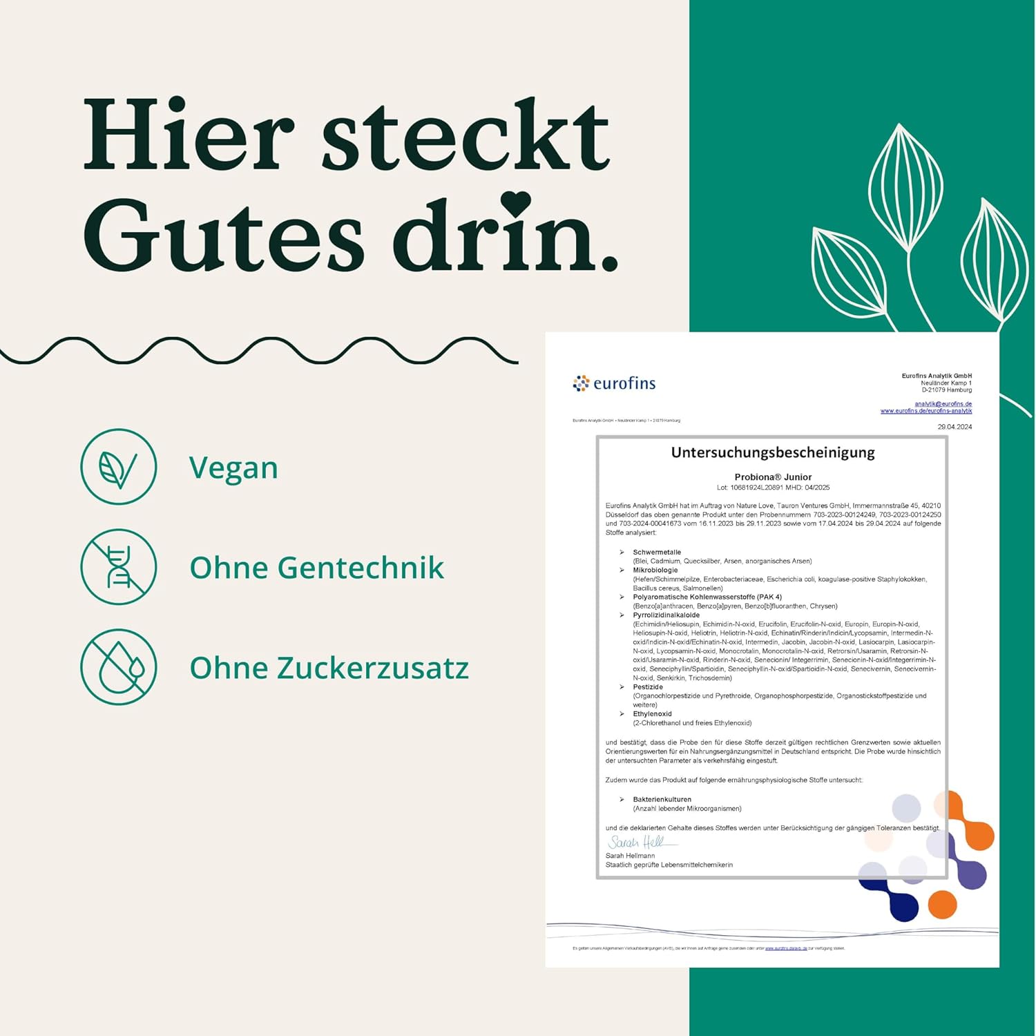 NATURE LOVE Probiona Junior – 45 g Pulver – Darmbakterien für Kinder ab 4 Jahren – 5 Bakterienstämme – mit Lactobacillus (Milchsäurebakterien), Bifidobacterium und Inulin – vegan und laborgeprüft – Bild 5