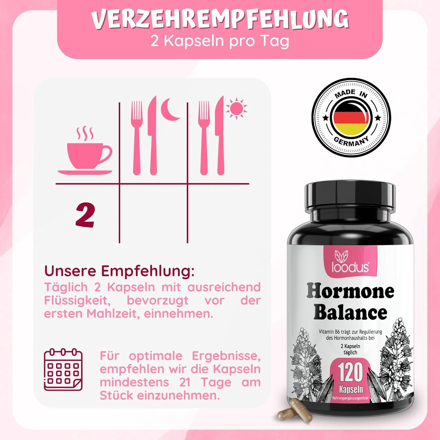 Hormonbalance Frauen – 120 PMS-Kapseln mit Myo-Inositol OPC Goose Finnisches Acetyl-L-Carnitin Frauenmantel Mönchspfeffer Hochdosiert & B6-2-Monatsvorrat – PMS Complex loodus – Bild 6