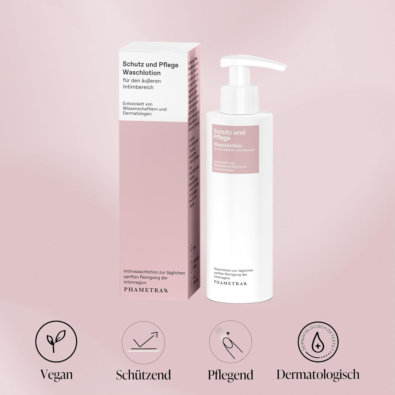 Phametra Schutz- und Pflege-Waschlotion für den äußeren Intimbereich, 200 ml Pumpflasche, medizinische Intimpflege, dermatologisch getestet, tägliche Reinigung, vegan – Bild 6