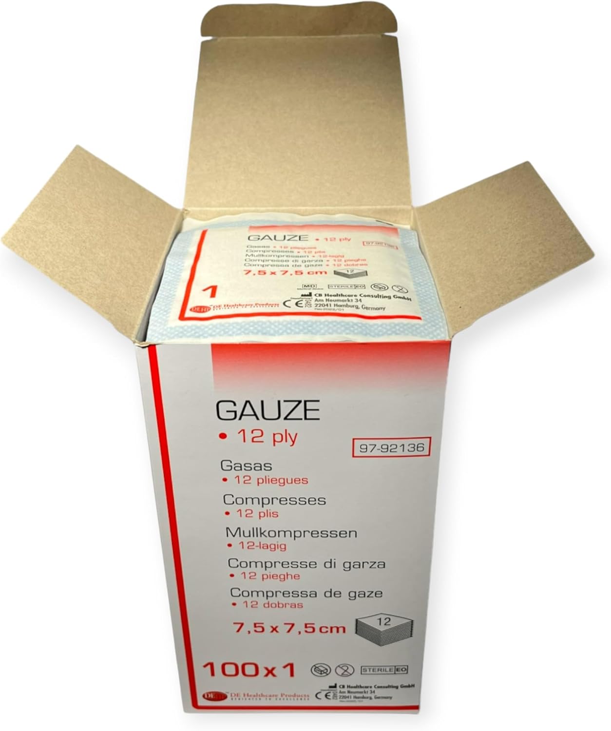 Mullkompressen (100 Stück) 7,5 × 7,5 cm, sterile Verbände, einzeln verpackt, 12 Lagen Wundmaterial – Bild 6