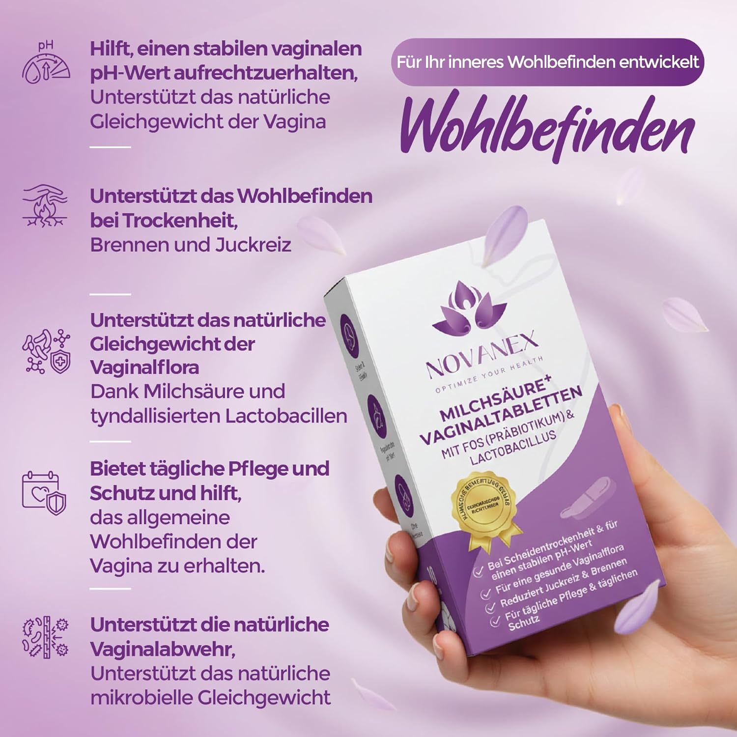 Milchsäure + Vaginaltabletten mit Lactobacillus & FOS – Geeignet bei vaginaler Trockenheit – Unterstützt die Intimflora und den natürlichen vaginalen pH-Wert – Hormonfrei – 10 Tabletten – Bild 2