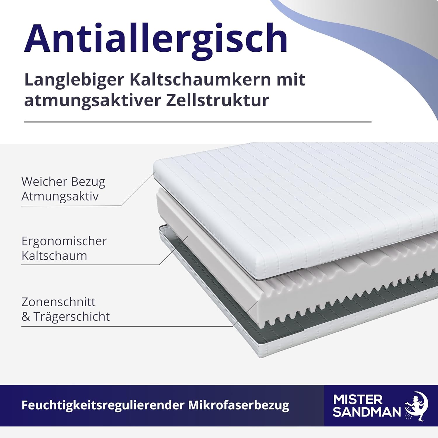 Mister Sandman Kaltschaummatratze 90 x 200 cm, H2/H3, 18 cm Höhe, orthopädische 7-Zonen-Matratze, Rollmatratze mit waschbarem Bezug, für Seiten-, Rücken- und Bauchschläfer – Bild 5